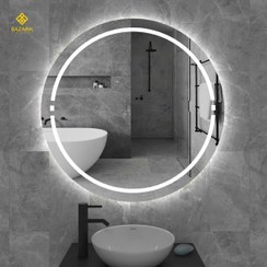 تصویر آینه بک لایت گرد طرح سندبلاست ۶۵ سانت (لمسی و ضدبخار) مدل ۲۰۲۰ 