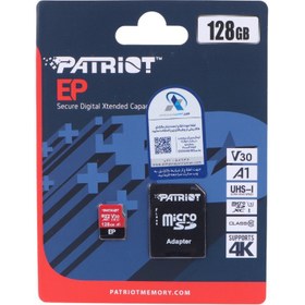 تصویر رم میکرو 128 گیگ پاتریوت Patriot EP A1 V30 U3 C10 90MB/s + خشاب Patriot EP A1 V30 U3 C10 90MB/s 128GB Microsd Memory Card Whth Adapter