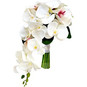 تصویر دسته گل آبشاری عروس با ترکیب گلهای شیپوری و ارکیده کد4023 