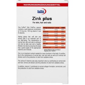 تصویر کپسول یورو ویتال زینک پلاس ۱۰ میلی گرم زینک 60 عددی EuRho Vital Zink plus 10 mg Zinc 60 Capsules