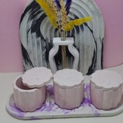 تصویر بانکه سنگی پامچال و سینی آراز (4 پارچه) - سفید رگه مشکی 