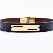 تصویر دستبند چرم و طلا دو خط 