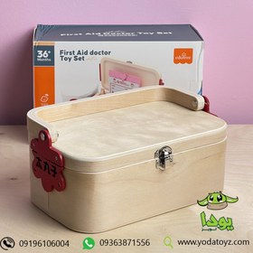 تصویر اسباب بازی پزشکی با جعبه چوبی دسته دار کد 997- first aid doctor toy set 