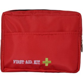 تصویر جعبه کمک های اولیه کوچک قرمز با لوازم 