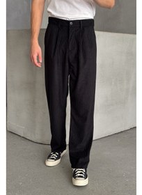 تصویر شلوار مخملی کمرگشاد با طرح پلیسه‌ای مردانه برند hyman Men's Pleated Baggy Pattern Velvet Trousers