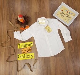 تصویر پیراهن پسرانه آستین بلند رنگ سفید شیری پوپلین (نباتی) 4 تا 14 سال 
