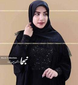 تصویر عبا تمام مشکی حریر اسود مدل تابان مزون نجما - مشکی / سایز ا Taban Abaya Taban Abaya