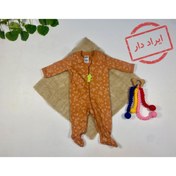 تصویر ایراد دار _ سرهمی نوزادی دخترانه آستین بلند طرح گل های ریز جورابی جلو زیپی قهوه ای رنگ - 0 تا 1 ماه | فروشگاه نام نیکو 