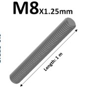 تصویر پیچ متری قطر 8 آهنی گرید 5.6 Metric M8x1.25 class 5.6