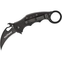 تصویر چاقوی فوکس FX-599 G10 سیاه Emerson Wave با تیغه تاشو کارامبیت، بازشدن سریع با یک دست، پوشش تفلون سیاه، پایان تیغه ایدروگلایدر سیاه، کلیپ جیب Fox Knives FX-599 G10 Black Emerson Wave Folding Karambit, Rapid One-Handed Deployment, Black Teflon Coating, Black Idroglider Blade Finish, Pocket Clip