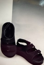 تصویر صندل بچه گانه پشت بند دار چرمی چسبی کد 120 - مشکی / 31 / با کفی 