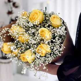 تصویر دسته گل رز زرد 