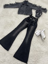 تصویر ست ذغالی بوتکات کمرگنی لیکیا + کراپ کت پاپیون 