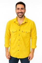 تصویر پیراهن مخمل کبریتی مردانه مدل کلاسیک – سایز L تا 3XL - زرد / L 