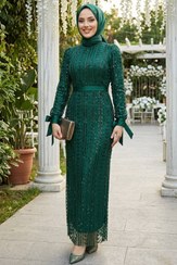 تصویر لباس Neva Style مجلسی منجوق دوزی حجاب 4891LILA اورجینال 