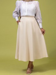 تصویر دامن زنانه بلند کرپ کلاسیک نیم کلوش جیب دار سمانه bornos | 68653282570959790C025A82