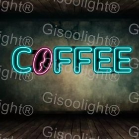 تصویر تابلو نورانی قهوه متن خارجی، تابلو نئون کافه، تابلو نئون فلکسی قهوه coffee text neon sign