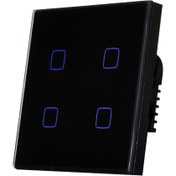 تصویر کلید لمسی چهار پل مشکی قابل کنترل با ریموت RF433 - بکلایت قابل تنظیم 