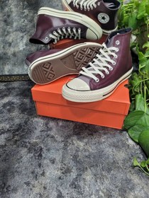 تصویر کانورس ۱۹۷۰ ساقدار چرمی زرشکی Converse all star 1970 leather dark maroon 