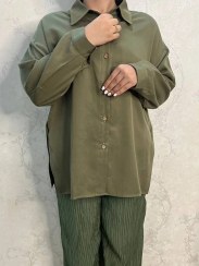 تصویر شومیز زنانه راحت سنتل | مدل دکمه‌دار چاک‌دار در ۵ رنگ | کاراشیک** 
