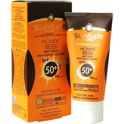 تصویر کرم ضد آفتاب آنتی آکنه سان سیف رنگی فاقد چربی SPF50 Sunsafe Sunblock Cream tinted Oil Free SPF50