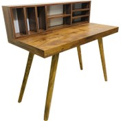 تصویر میز تحریر با پایه های چوبی - سفید 