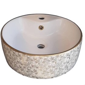 تصویر روشویی روکابینتی لنو سفید طلایی طرح قاصدک نوین سرام Leno Gold White Top Counter Basin