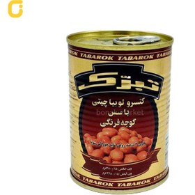 تصویر کنسرو لوبیا با سس گوجه فرنگی تبرک وزن 380 گرمی - 20 عدد 