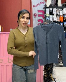 تصویر بافت یقه هفت جلو دکمه 