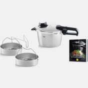 تصویر زودپز استیل ۴،۵ لیتری + ۲ عدد سبد بخارپز + کتابچه راهنما فیسلر آلمان fissler vitavit premium Fissler duduklu tencere