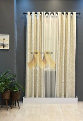 تصویر پرده مخمل طلاکوب شیری 