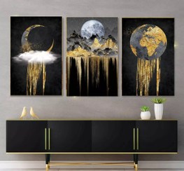 تصویر تابلو بوم دکوری سه تیکه طرح ماه و زمین کد ۱۶۶۰ 