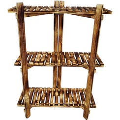 تصویر استند چوبی گل مدل تاشو سه طبقه Three-story folding wood flower stand
