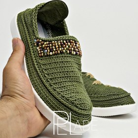 تصویر گیوه مدل مهره دوزی - سبز / giveh_zanane