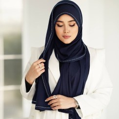 تصویر شال کشی نخی دورنگین - سورمه ای 