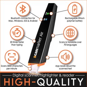 تصویر Scanmarker Air Pen Scanner - OCR Digital Highlighter, Reading Pen & Translator - Wireless (Scanmarker Air, Black) Scanmarker Air Black 