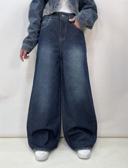 تصویر شلوار نیم بگ زنانه نیل جنس جین سایز بزرگ 
