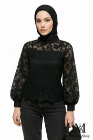 تصویر شومیز گیپور کد ۱۲۰ - مشکی / ۲ 