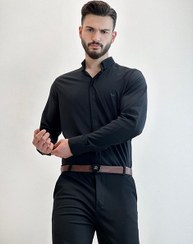 تصویر پیراهن مشکی با بهترین کیفیت تولید مجموعه اورجینال دیلم Satin Elastic Gray Shirt with the best quality production of the original set of Deylam