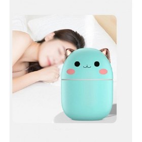 تصویر دستگاه بخور سرد مینی طرح گربه H₂Oچراغ دار حجم 250 میل Mini Cute Portable Air Humidifier H₂O 250ml 