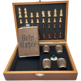 تصویر قمقمه جیبی،هیپ فلاسک۴شات و جعبه چوبی شطرنج مدل آب مقدس 270cc کد a560549 