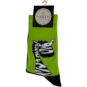 تصویر جوراب ساقدار طرح گورخر رنگ سبز مشکی 