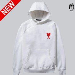 تصویر هودی سفید ضخیم AMI Paris طرح قلب+ارسال رایگان 