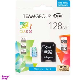 تصویر کارت حافظه MicroSDXC تیم گروپ مدل 600X U3 ظرفیت 128GB با خشاب آبی روشن 