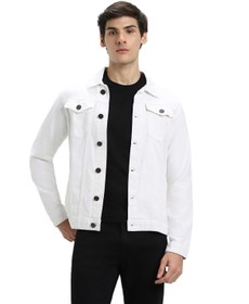 تصویر جاکت جین کتان مردانه سفید با فیت معمولی برند dennis lingo Men's White Regular Fit Cotton Denim Jacket