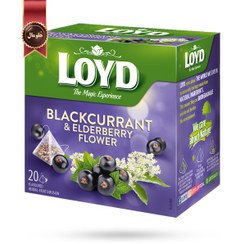 تصویر چای کیسه ای هرمی لوید LOYD مدل توت سیاه و گل سنجد Blackcurrant &amp; Elderberry Flower پک 20 تایی 