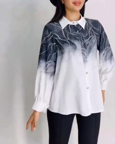 تصویر شومیز مجلسی زنانه برند الامور مدل آستین بلند یقه مردانه جنس الیزه - تک رنگ / Women's shirt of Elamor Brand, Long Sleeve Leopard Men's Collar Model, Made of Elysée fabric