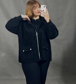 تصویر بامبر جکت زیپ دار کد 6944 بامبر جکت زیپ دار مخمل کبریتی مشکی