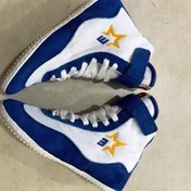 تصویر کفش کشتی چسبی آبی سفید 