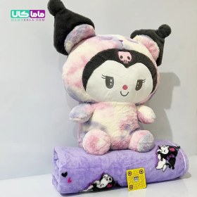 تصویر عروسک کرومی آبرنگی با پتوی طرح دار بنفش 50 سانتیمتر 